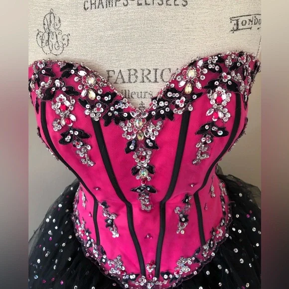 Ball Gown, Sequenced Satin Tulle, Pink & Black (size 9) - Picture 12 of 14